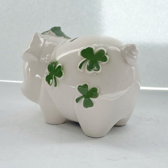 Vintage Lefton Ceramic Shamrock Piggy Bank Clovers Lucky - Picture 2 of 11